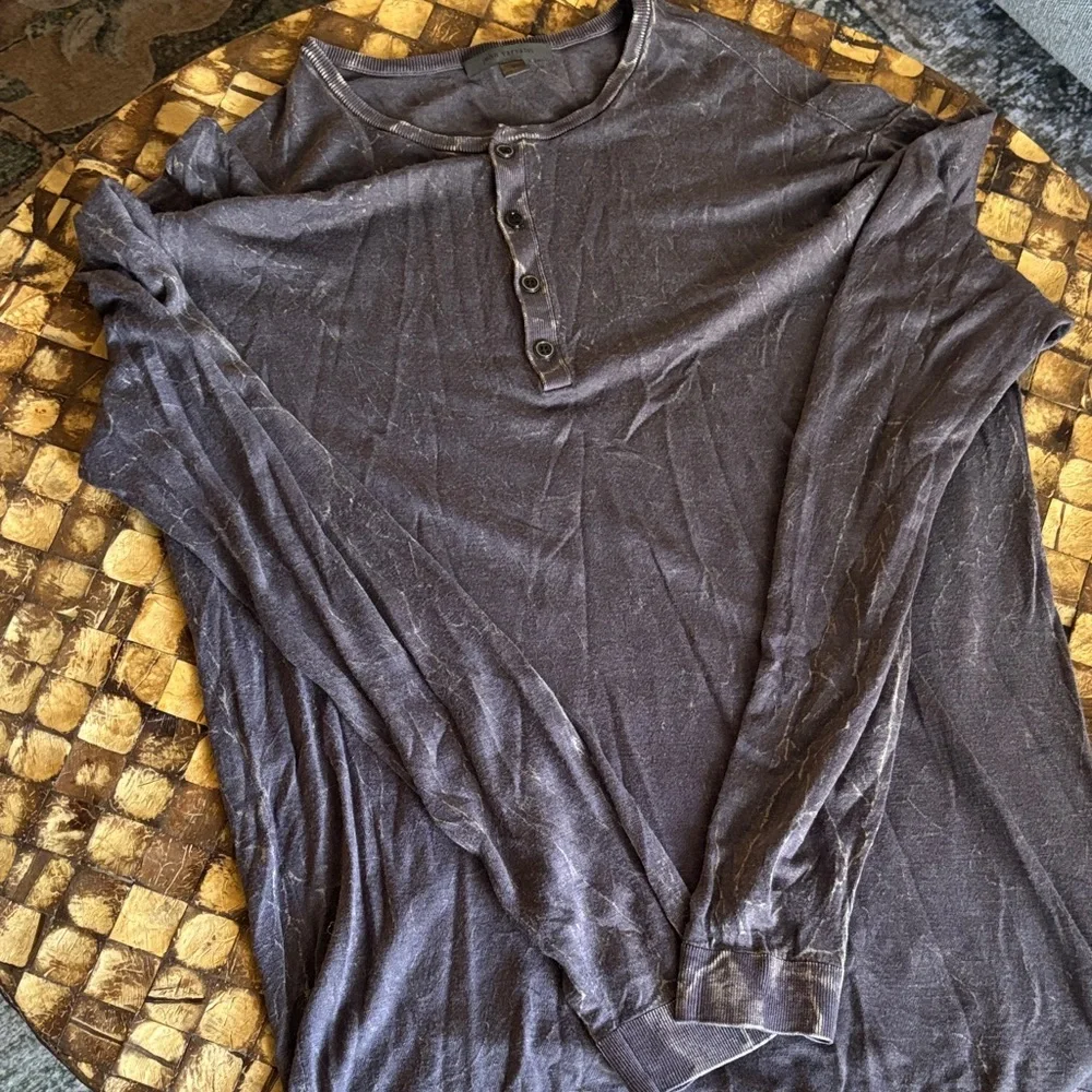 John Varvatos Charcoal Long Sleeve Henley - Picture 1 of 2